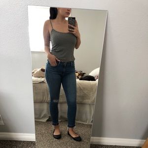 Muted green striped top